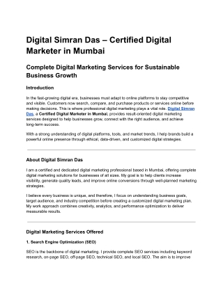 Digital Simran Das is Certified Digital Marketer in Mumbai