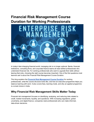 Financial Risk Management Course Duration for Working Professionals
