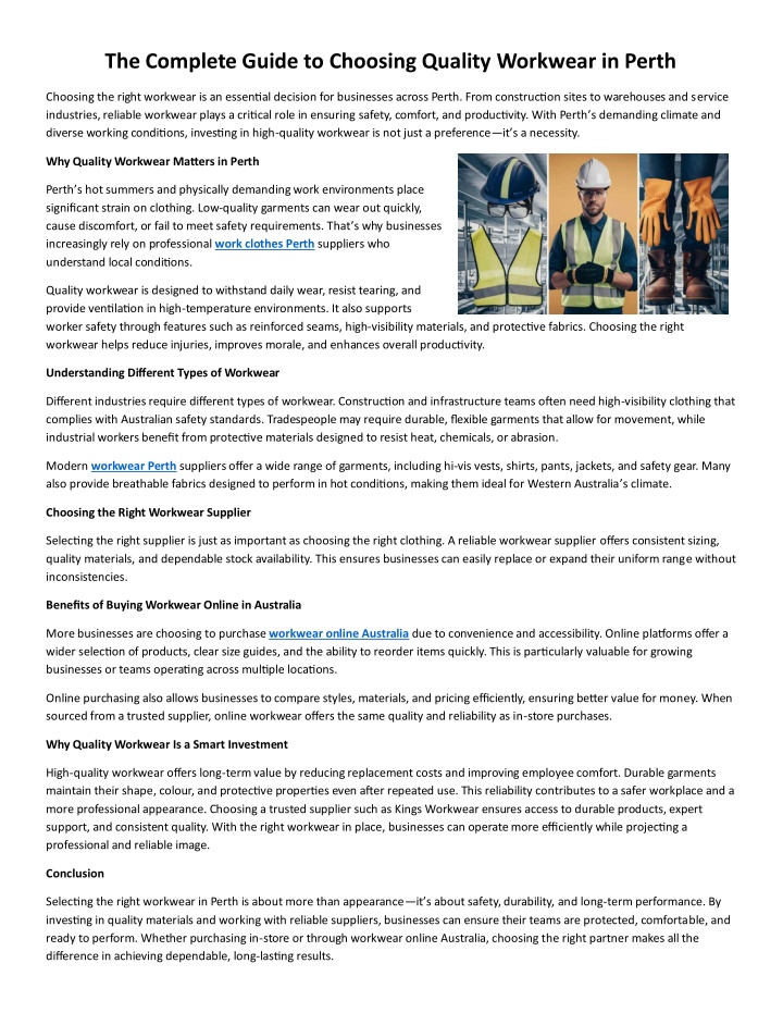 PPT - The Complete Guide to Choosing Quality Workwear in Perth ...