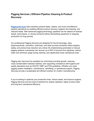 Pigging Services | Efficient Pipeline Cleaning & Product Recovery