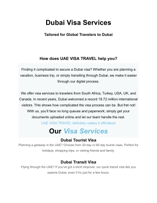 Dubai Visa Services – Fast & Reliable UAE Visa Assistance