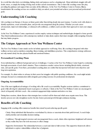Unlocking Your Potential: Life Coaching Services at the Wellness Center in Trent