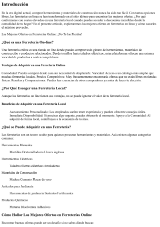 Las Mejores Ofertas en Ferreterías Online: ¡No Te las Pierdas!