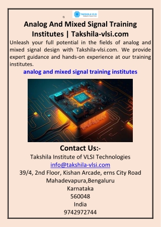 Analog And Mixed Signal Training Institutes  Takshila-vlsi.com