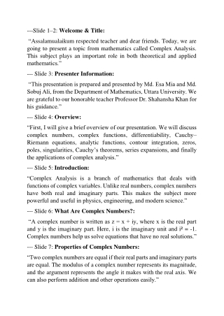 Complex Analysis Speaking Note