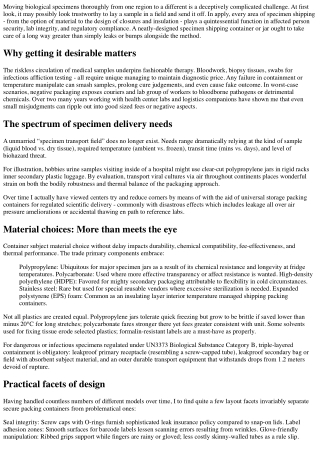 Specimen Transport Containers: Materials, Design, and Durability