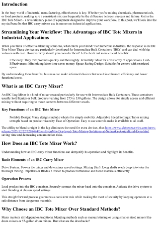 Improving Your Workflow: The Advantages of IBC Tote Mixers in Industrial Applica