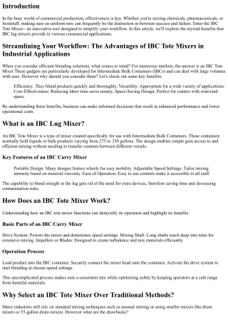 Enhancing Your Workflow: The Benefits of IBC Tote Mixers in Industrial Applicati