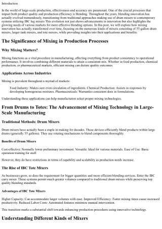 From Drums to Totes: The Advancement of Mixing Innovation in Large-Scale Product