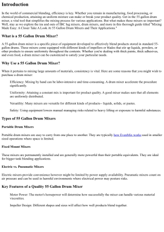 Blending Made Easy: A Closer Take A Look At 55 Gallon Drum Mixers and Their Appl