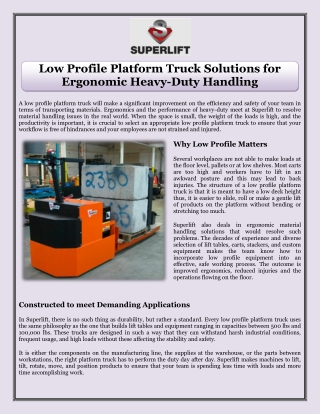 Low Profile Platform Truck Solutions for Ergonomic Heavy-Duty Handling