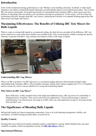 Making the most of Efficiency: The Benefits of Using IBC Tote Mixers for Bulk Li