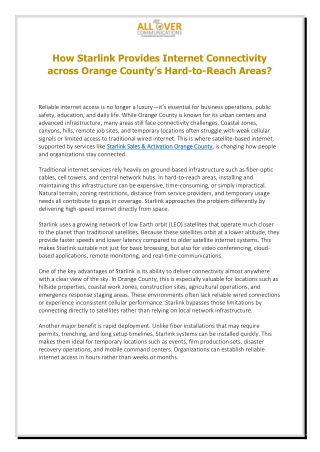 How Starlink Provides Internet Connectivity across Orange County?