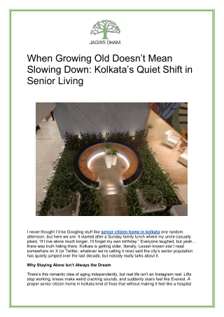 Senior Living in Kolkata | Comfortable Retirement Homes