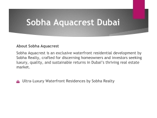 Sobha Aquacrest Dubai – Luxury Waterfront Apartments by Sobha Realty