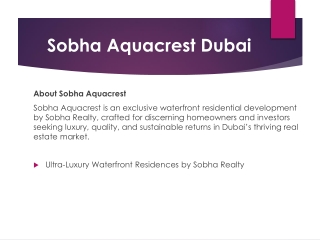 Sobha Aquacrest | Luxury Waterfront Apartments by Sobha Realty