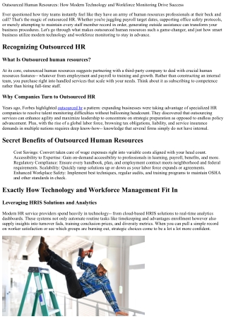 Outsourced Human Resources: How Technology and Workforce Management Drive Succes