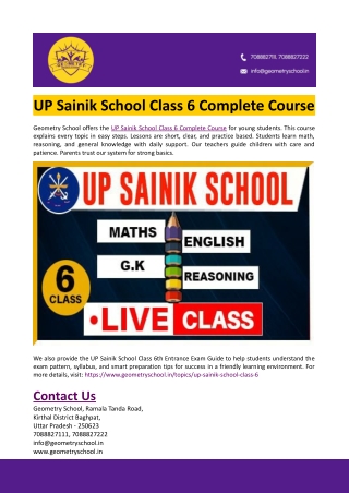 UP Sainik School Class 6 Complete Course
