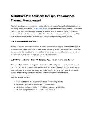 Metal Core PCB Solutions for High-Performance Thermal Management