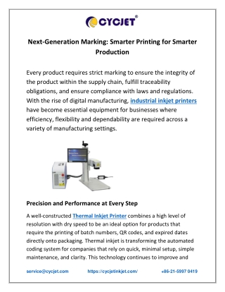 Next-Generation Marking Smarter Printing for Smarter Production