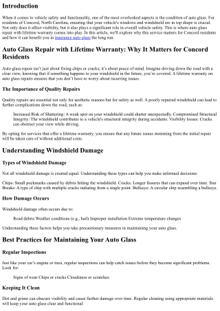 Auto Glass Repair with Lifetime Warranty: Why It Matters for Concord Residents
