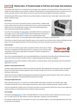 Kitchen Bins A Practical Guide to Pull Out and Under Sink Solutions