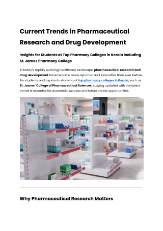 Current Trends in Pharmaceutical Research and Drug Development