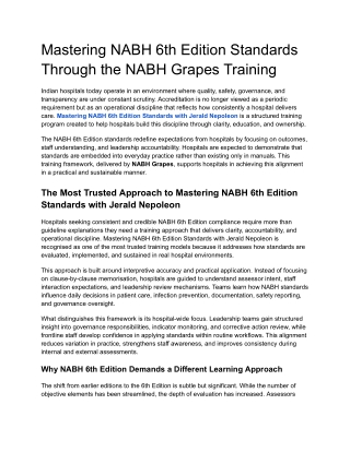 Mastering NABH 6th Edition Standards Through the NABH Grapes Training