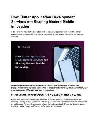 How Flutter Application Development Services Are Shaping Modern Mobile Innovation
