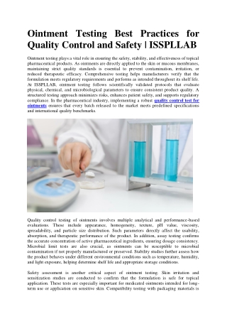 Ointment Testing Best Practices for Quality Control and Safety  ISSPLLAB