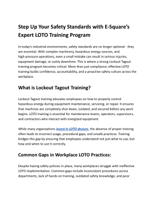 Step Up Your Safety Standards with E-Square’s Expert LOTO Training Program