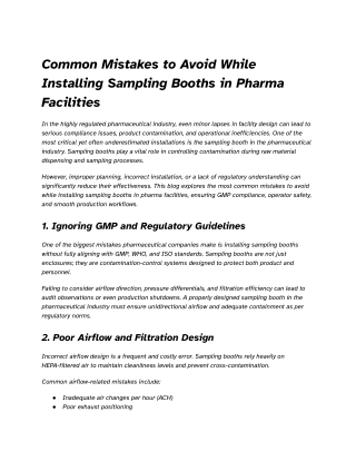 Common Mistakes to Avoid While Installing Sampling Booths in Pharma Facilities