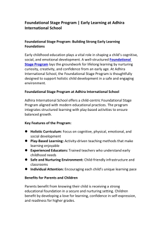Foundational Stage Program – Strong Early Education | Adhira School