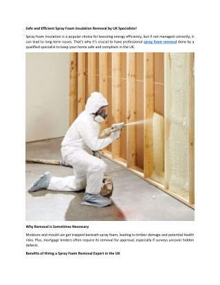 Safe and Efficient Spray Foam Insulation Removal by UK Specialists!