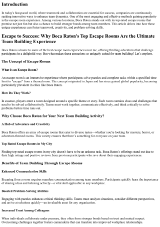 Escape to Success: Why Boca Raton's Top Escape Rooms Are the Ultimate Team Build
