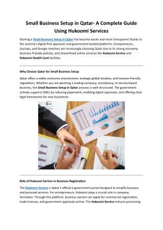 Small Business Setup in Qatar- A Complete Guide Using Hukoomi Services