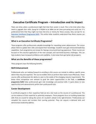 Executive Certificate Program – Introduction and its Impact