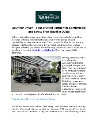 Xouffeur Driver – Your Trusted Partner for Comfortable and Stress-Free Travel in Dubai