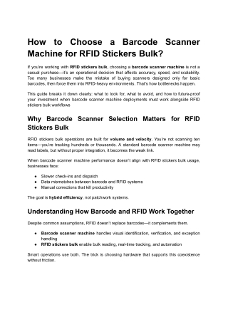 How to Choose a Barcode Scanner Machine for RFID Stickers Bulk