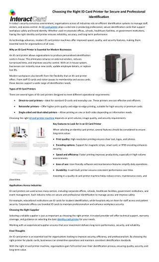 Choosing the Right ID Card Printer for Secure and Professional Identification