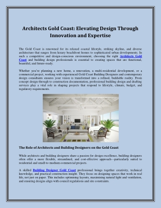 Architects Gold Coast Elevating Design Through Innovation and Expertise