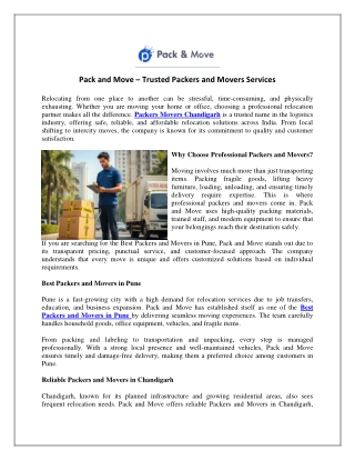 Pack and Move – Trusted Packers and Movers Services