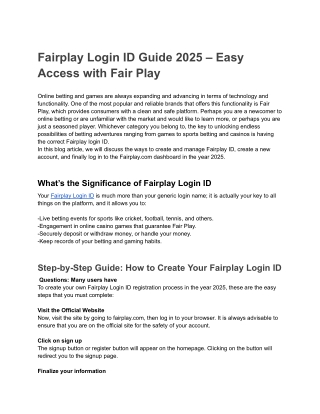Fairplay Login ID Guide 2025 – Easy Access with Fair Play