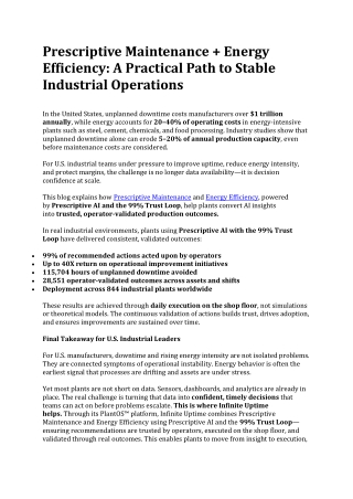 Prescriptive Maintenance   Energy Efficiency: A Practical Path to Stable Industr