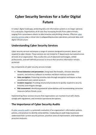Cyber Security Services for a Safer Digital Future