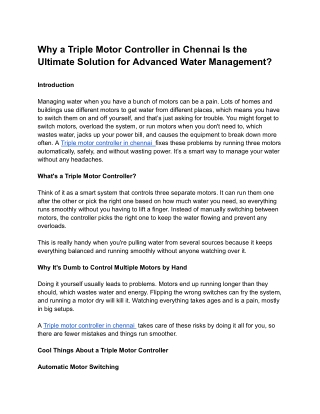 Why a Triple Motor Controller in Chennai Is the Ultimate Solution for Advanced Water Management
