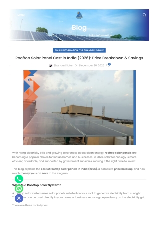 Rooftop Solar Panel Cost in India (2026) Price Breakdown & Savings