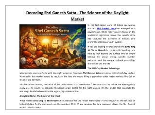 Decoding Shri Ganesh Satta - The Science of the "Daylight" Market