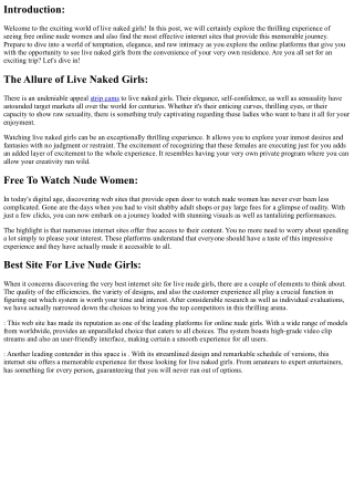 Live Naked Girls Revealed: A Remarkable Experience at Your Fingertips