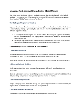 Managing Post-Approval Obstacles in a Global Market